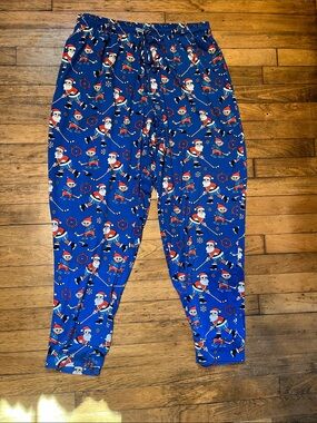 Men’s Blue Holiday Hockey Santa and Elf Pajama/Lounge Pants